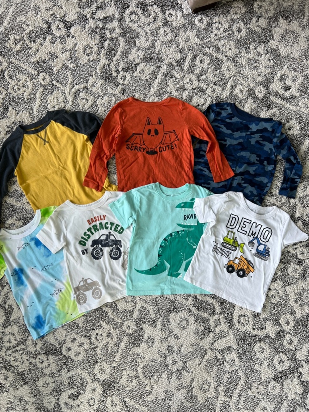 Kids Long & Short Sleeve Top Bundle - Green, Orange, Yellow, Blue, White